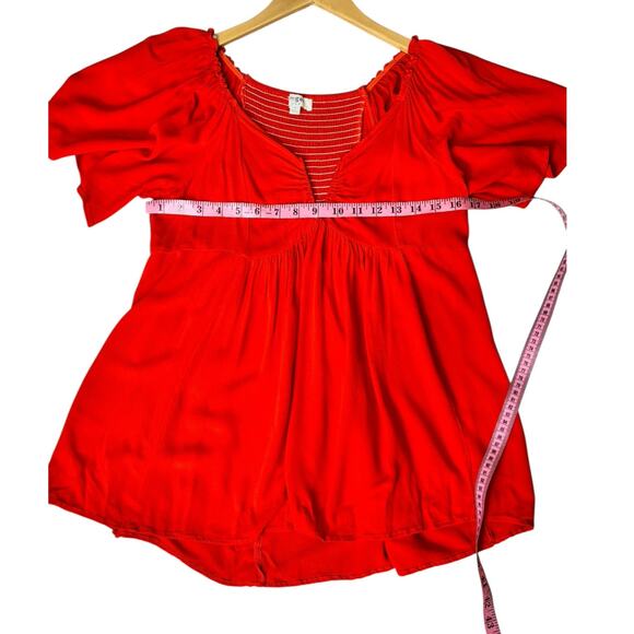 Umgee Vibrant Red/Orange V-Neck Flutter Sleeve Babydoll Top Size Small - Picture 4 of 9